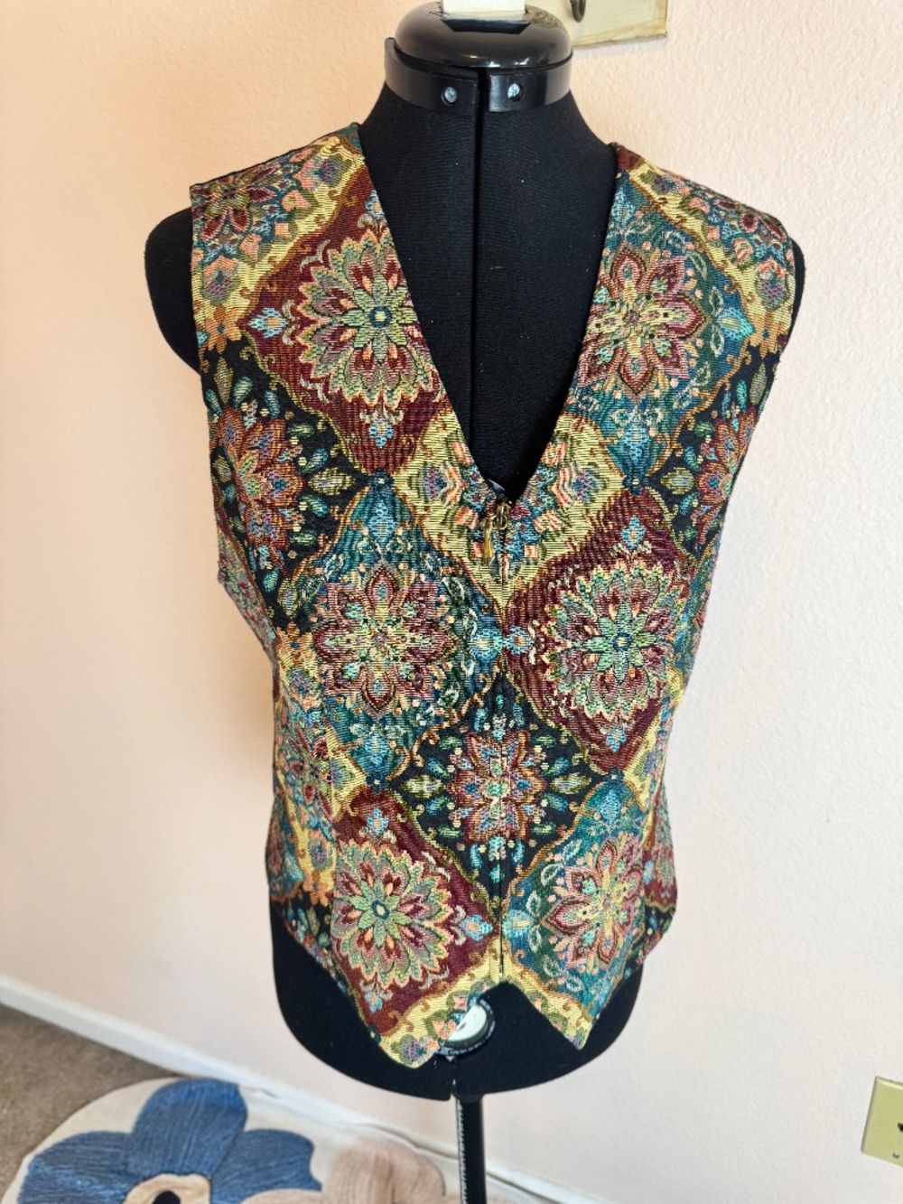 Cottagecore Grandmacore Tapestry Vintage Vest Zip Up Karin Stevens Sz 10